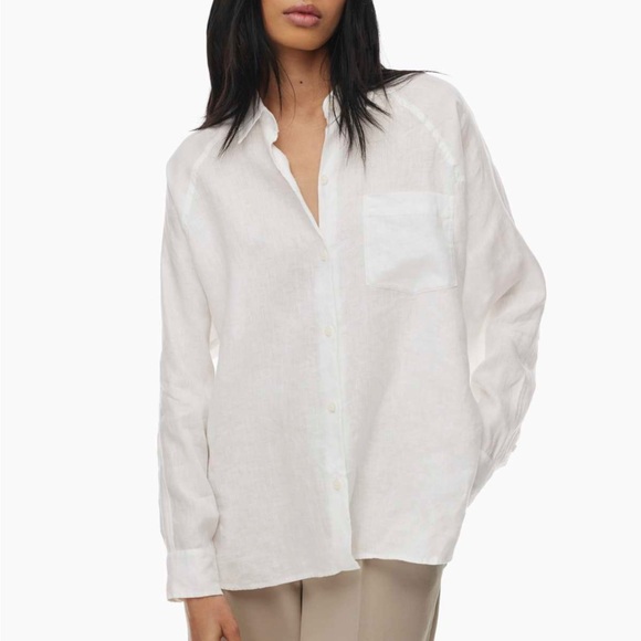 BNWT Aritzia Wilfred Free White Boyfriend Linen Shirt Size XS - Picture 2 of 9